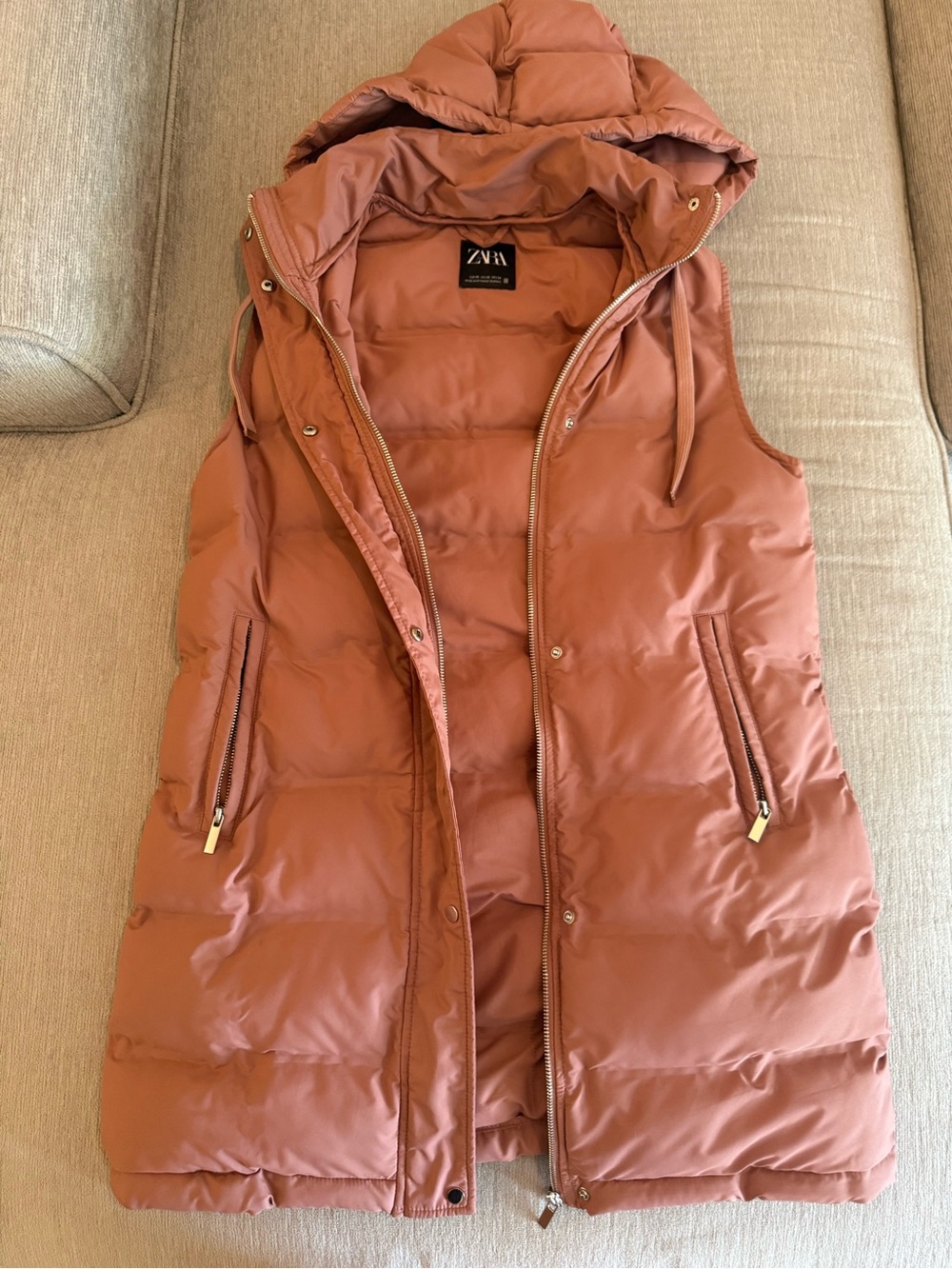ZARA Women's Rust Hooded Puffer Vest